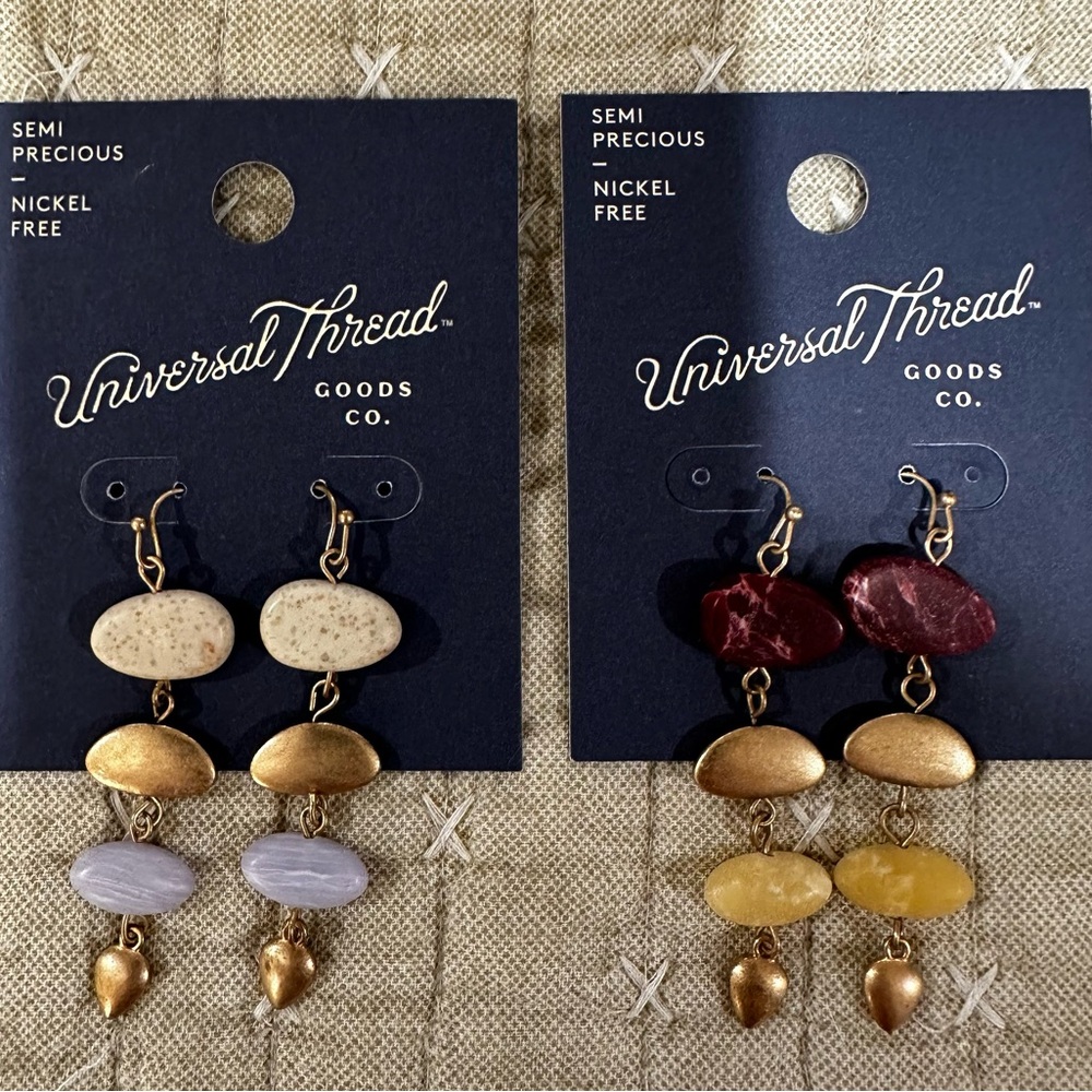 Universal Thread Semi Precious Stone Dangle Earrings (NWT) Set of 2: Pierced